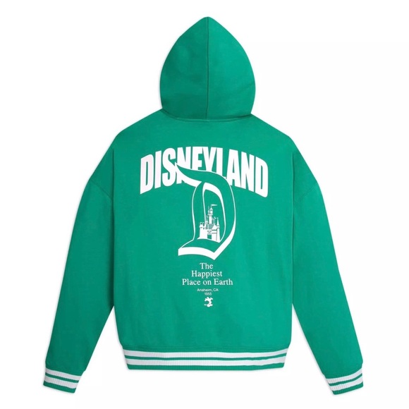 Disneyland Green Disney Zip Up Hoodie Sweater XS Varsity Ribbed Hem Graphic Back - Picture 3 of 11